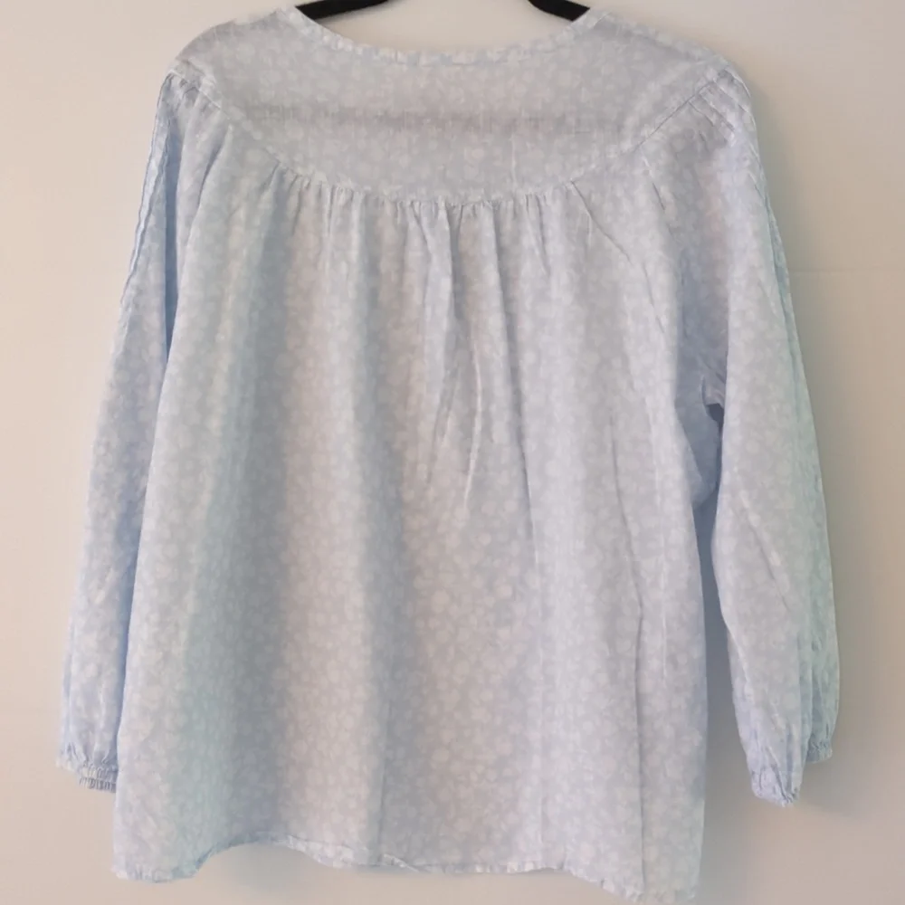 Caslon Light Blue Balloon 3/4 Sleeves Floral Print Cottage Core Airy Blouse XL - Picture 5 of 7